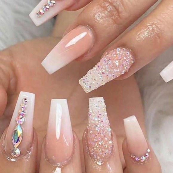 Elegant With 24pcs Medium Coffin French Style Gradient Simple Rhinestone Decor - Picture 1 of 4